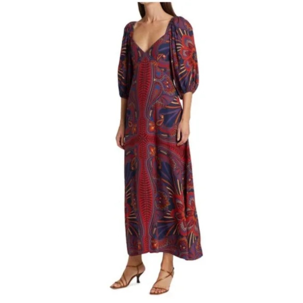 FARM Rio Red and Navy Macaw Paisley Puff-Sleeve Dress - Picture 5 of 9